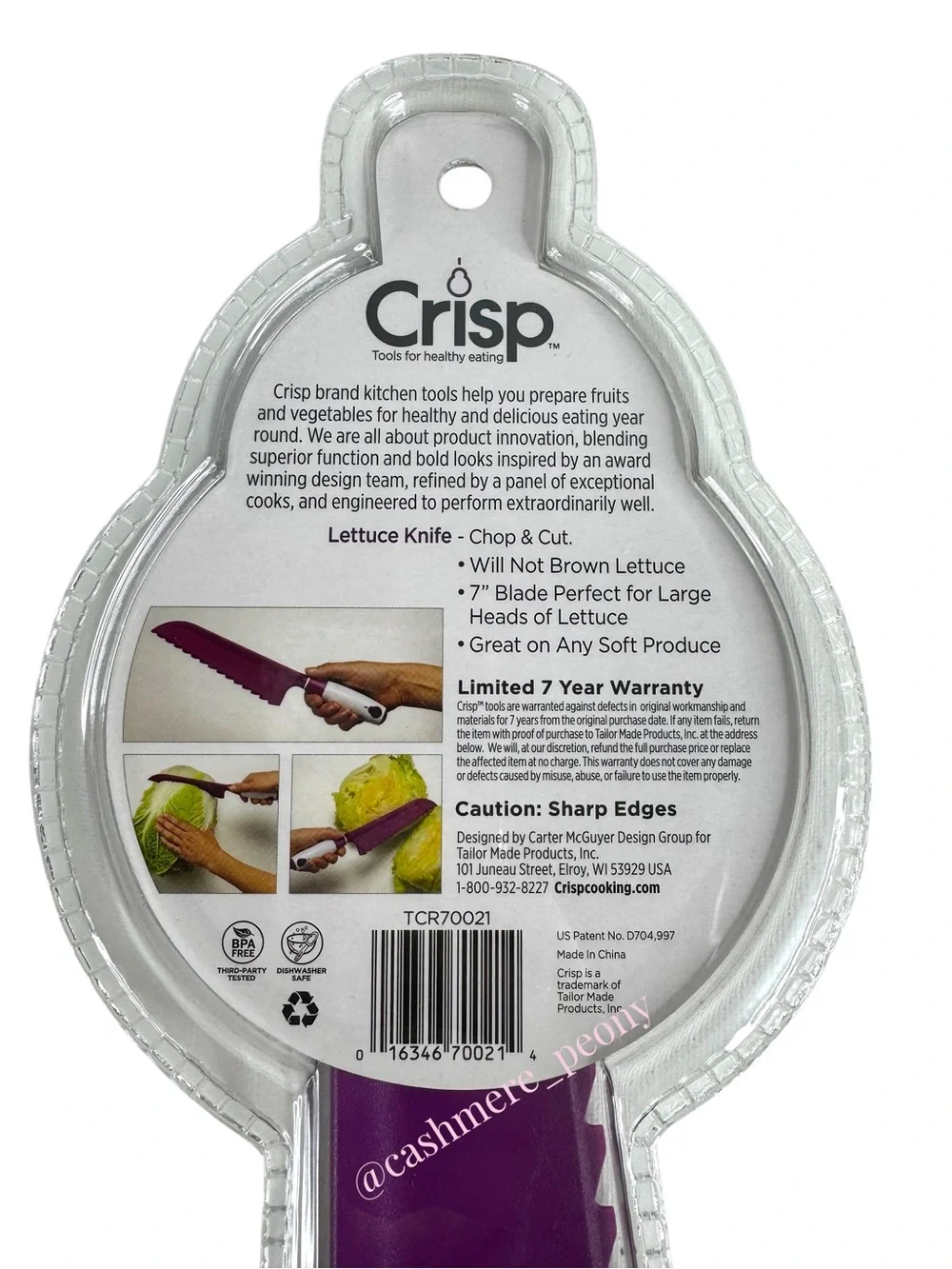 NEW Crisp Purple 7” Lettuce Chop & Cut Knife-Will Not Brown Lettuce!